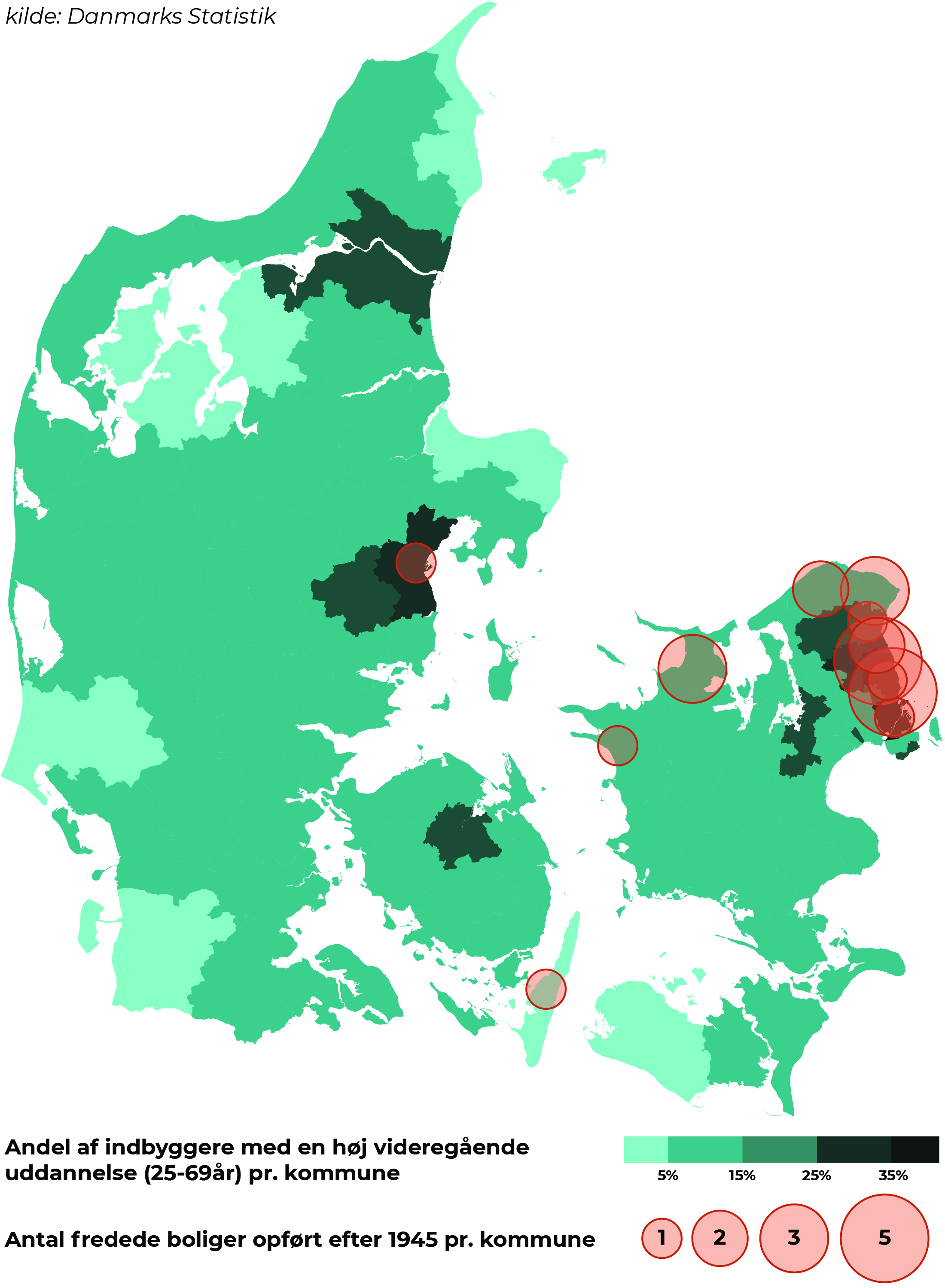 Map showing protected houses after 1945 made by Danmarks Statistik